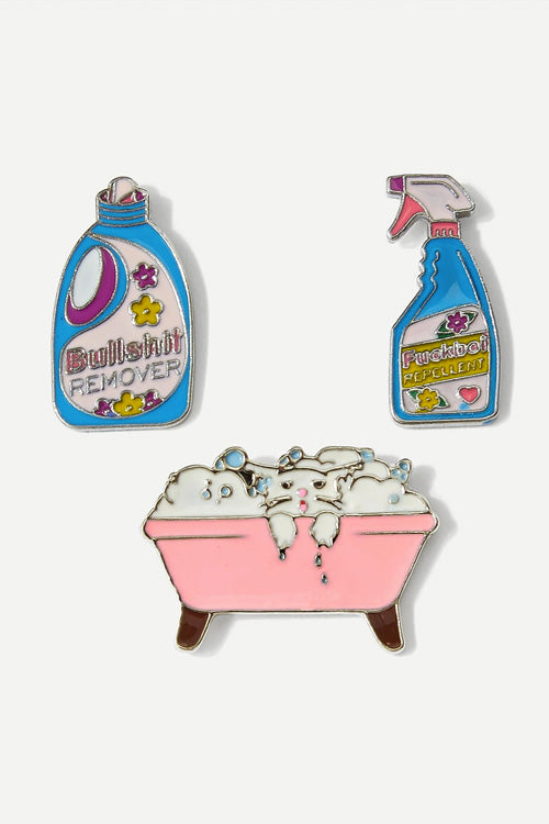 Bathtub & Cat Pin Badge Set 3pcs - YOUAREMYPOISON