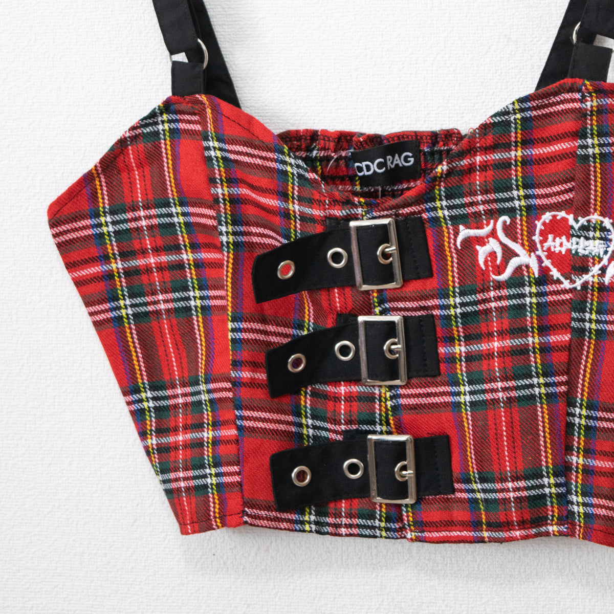 ACDC Rag Wing Heart Busty Red Tartan Check - YOUAREMYPOISON