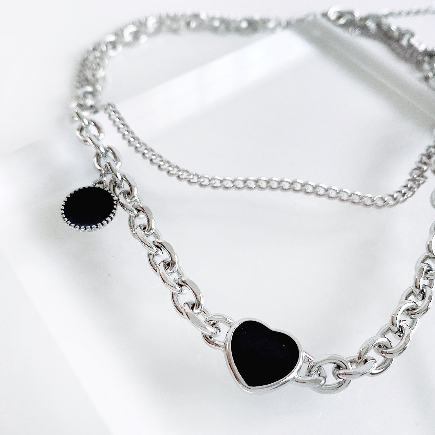 Black Heart Double Chain Necklace - YOUAREMYPOISON