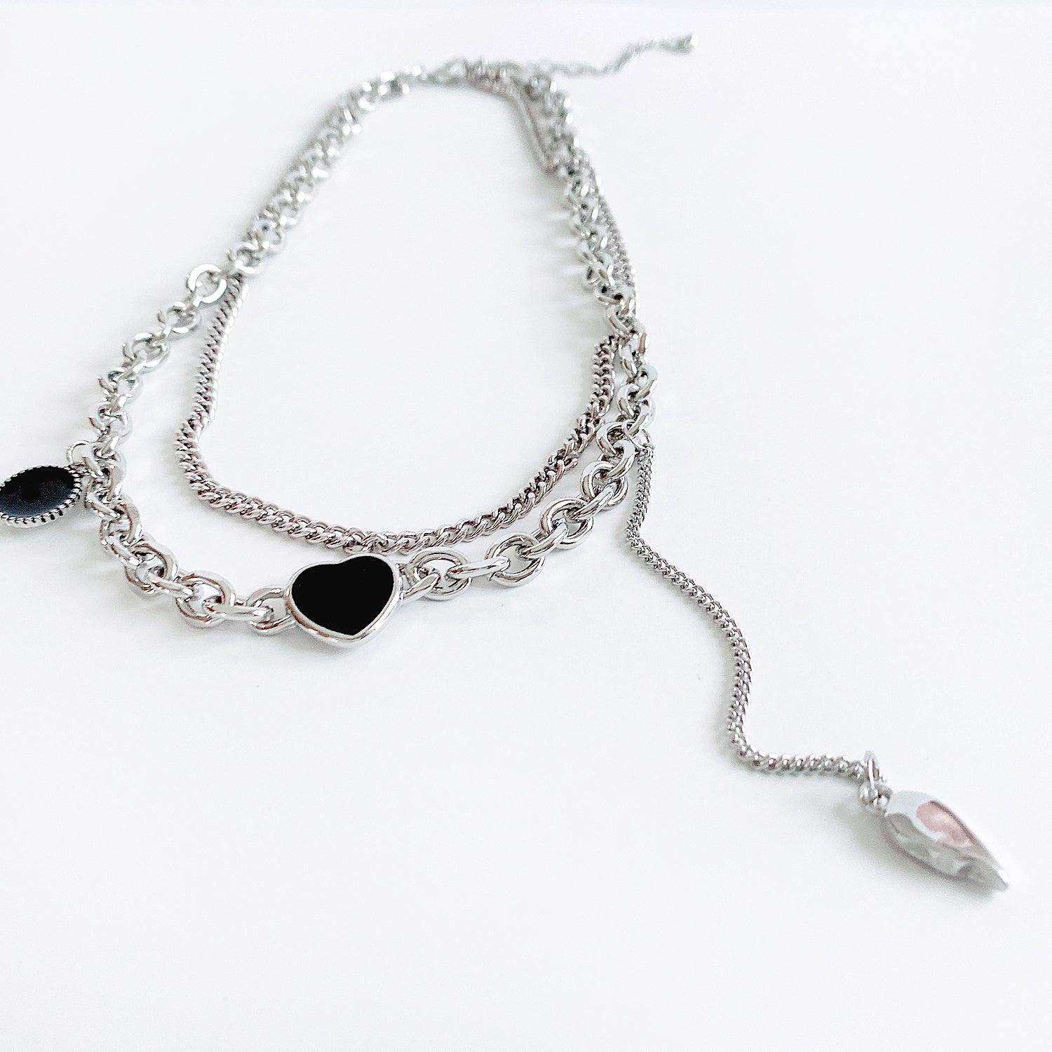 Black Heart Double Chain Necklace - YOUAREMYPOISON