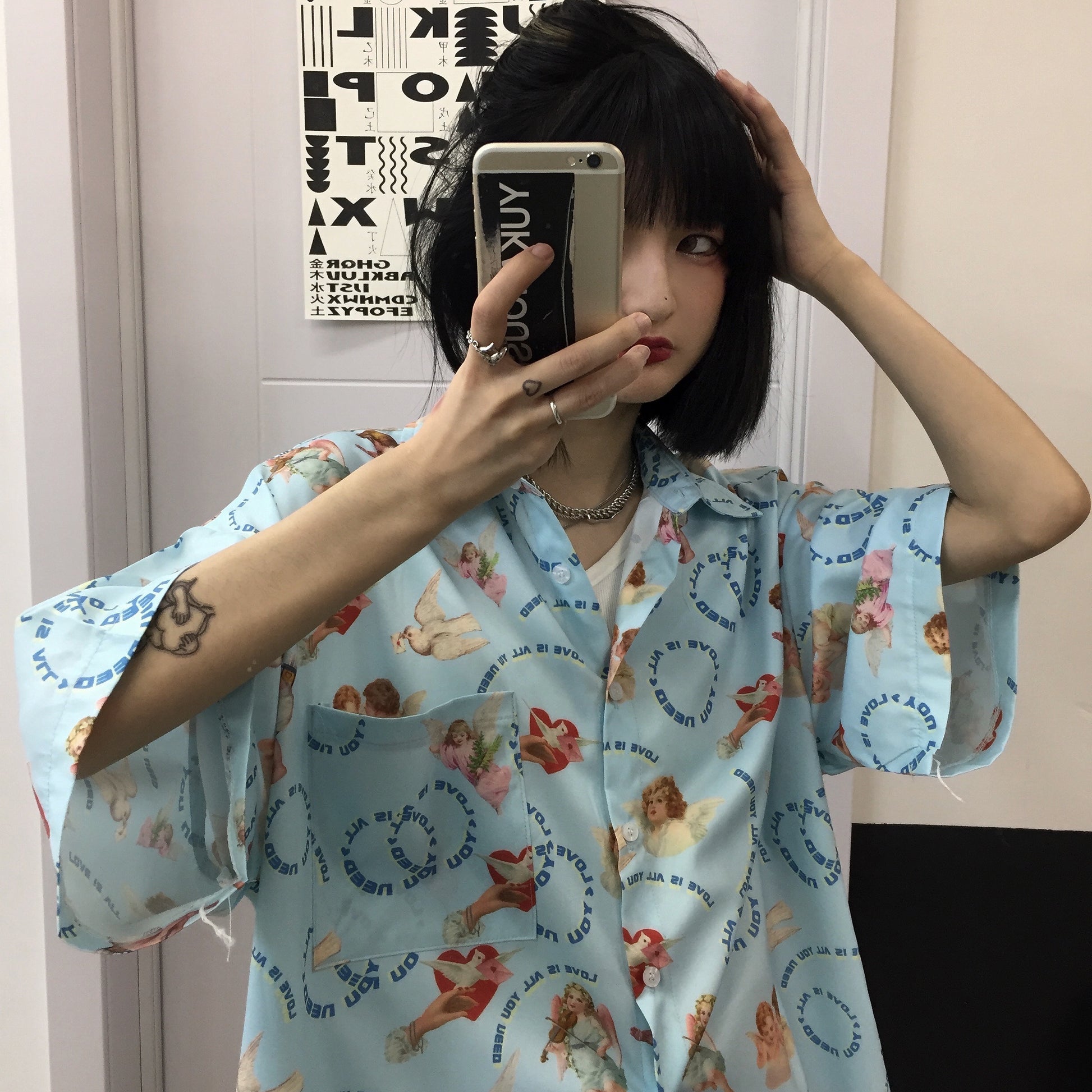 Angel All-over Print S/S Shirt (Blue) - YOUAREMYPOISON