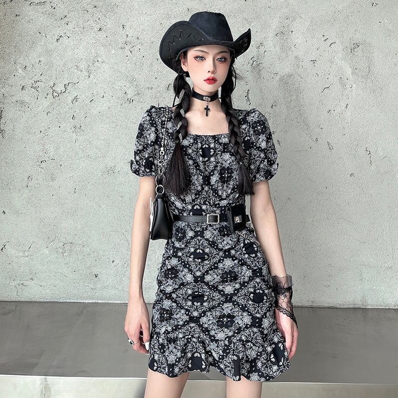 Paisley Mini Dress Black - YOUAREMYPOISON