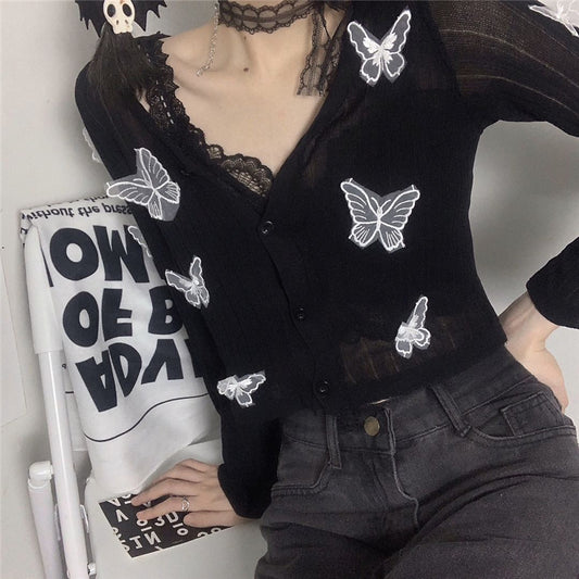 Butterflies Light Cardigan Black - YOUAREMYPOISON