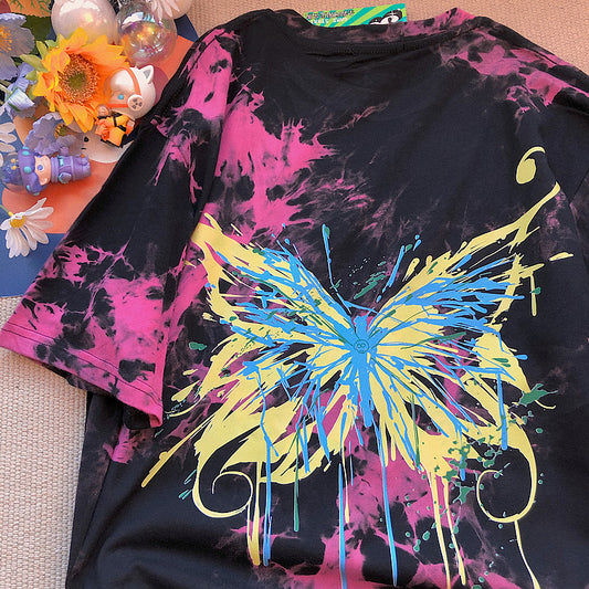 Tie-dye Butterfly Printed S/S T-shirt (2 color) - YOUAREMYPOISON