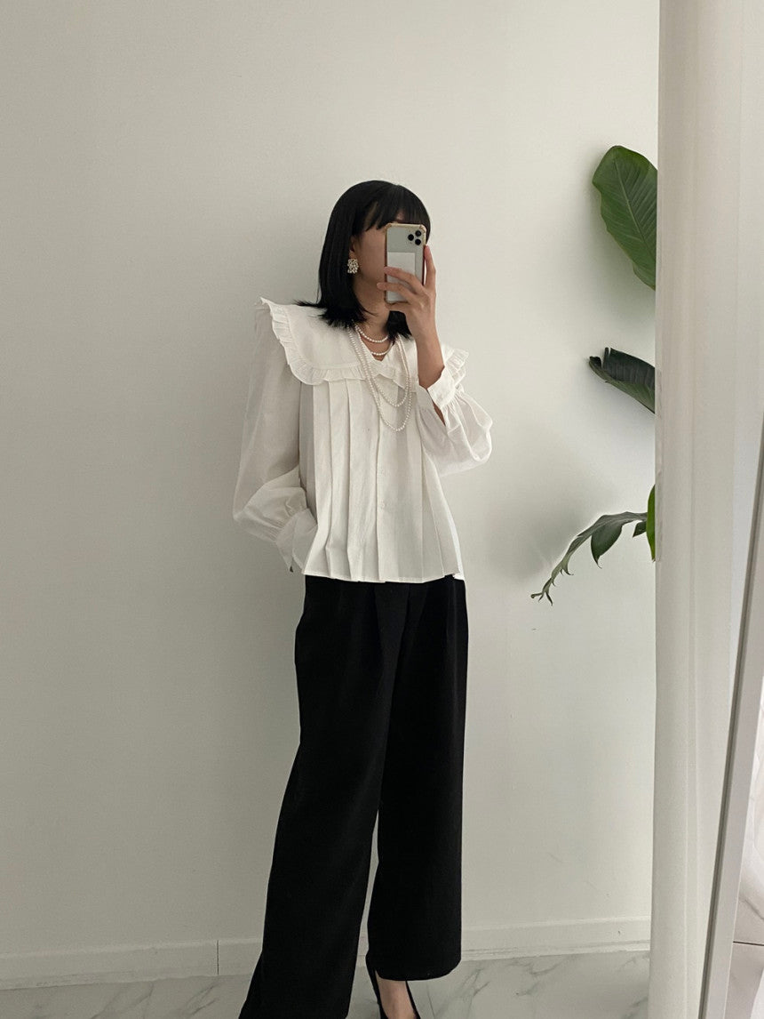 BIG Collar Frill Blouse (2 color) - YOUAREMYPOISON