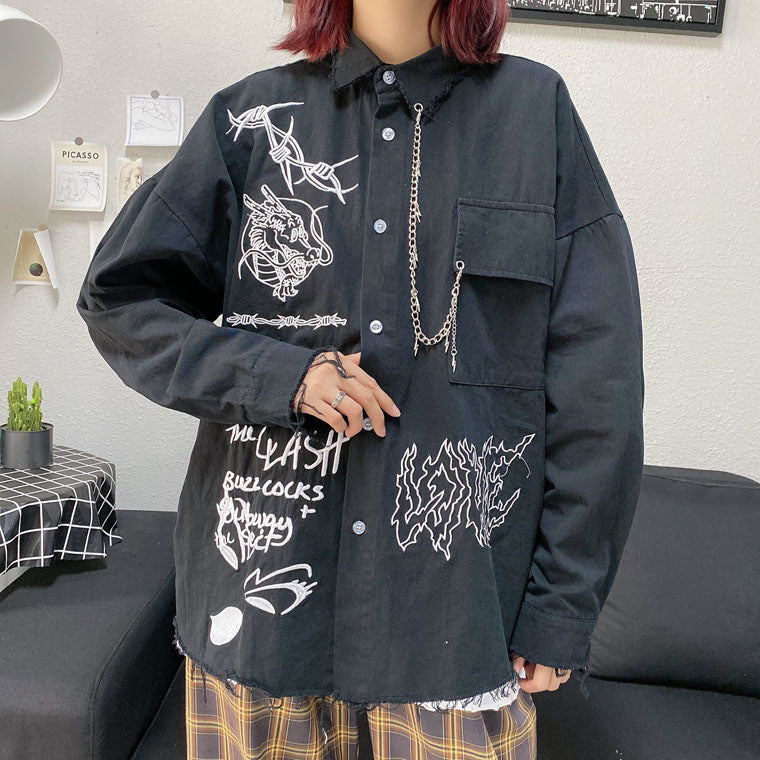 Symbols Embroidery L/S Shirt (2 color) - YOUAREMYPOISON