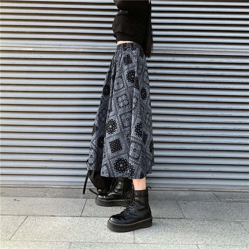 Paisley Bandana Long Skirt Black - YOUAREMYPOISON