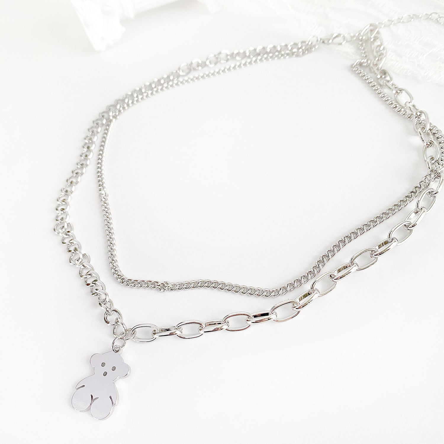 Flat Teddy Bear Double Chain Necklace - YOUAREMYPOISON