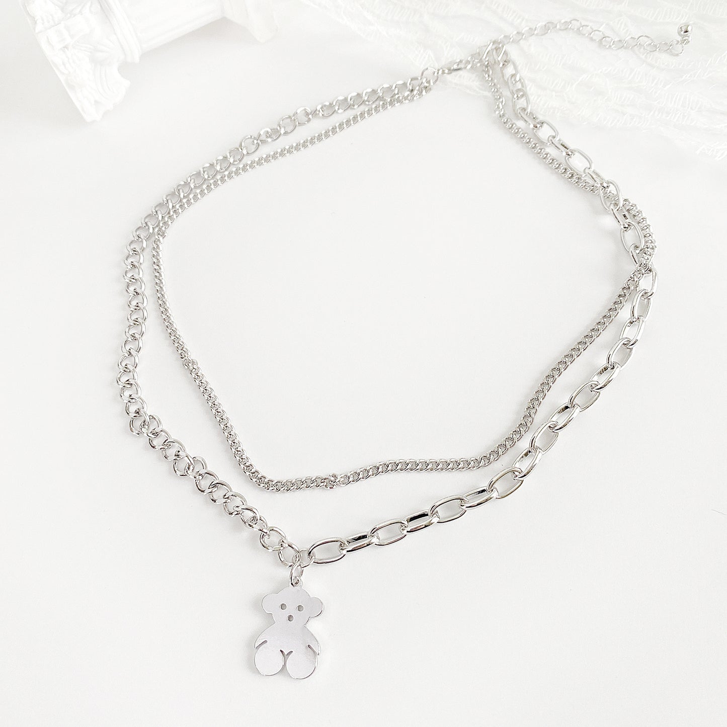 Flat Teddy Bear Double Chain Necklace - YOUAREMYPOISON
