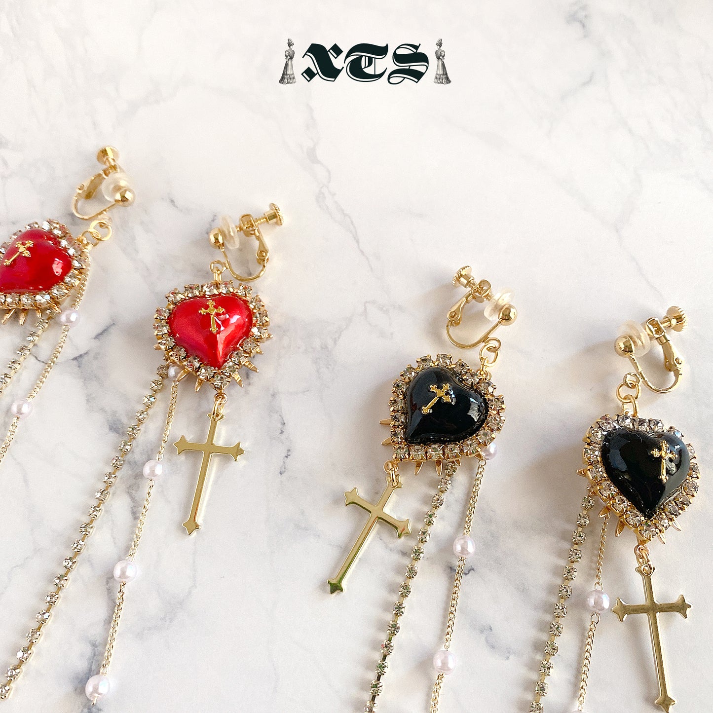 Cross Heart Chain Pierce Earring - YOUAREMYPOISON