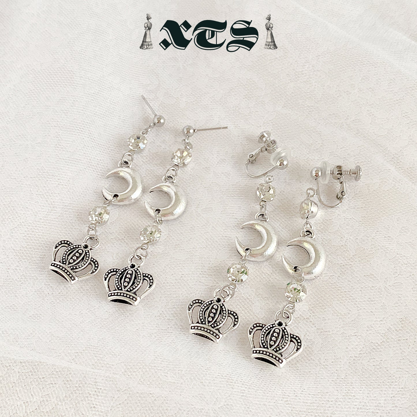 XTS Moon & Crown Pierce Earrings - YOUAREMYPOISON