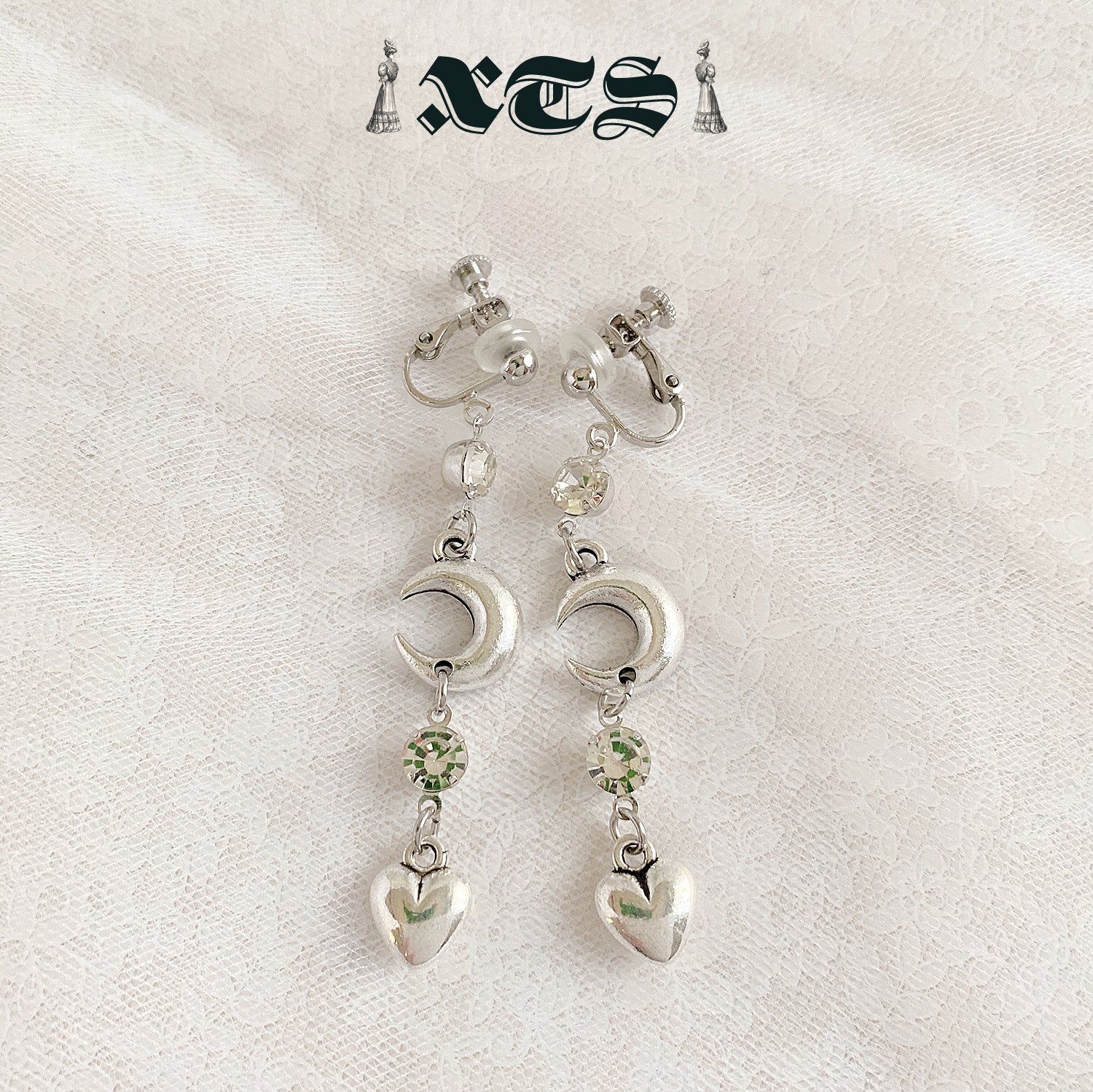 XTS Moon & Heart Pierce Earrings - YOUAREMYPOISON
