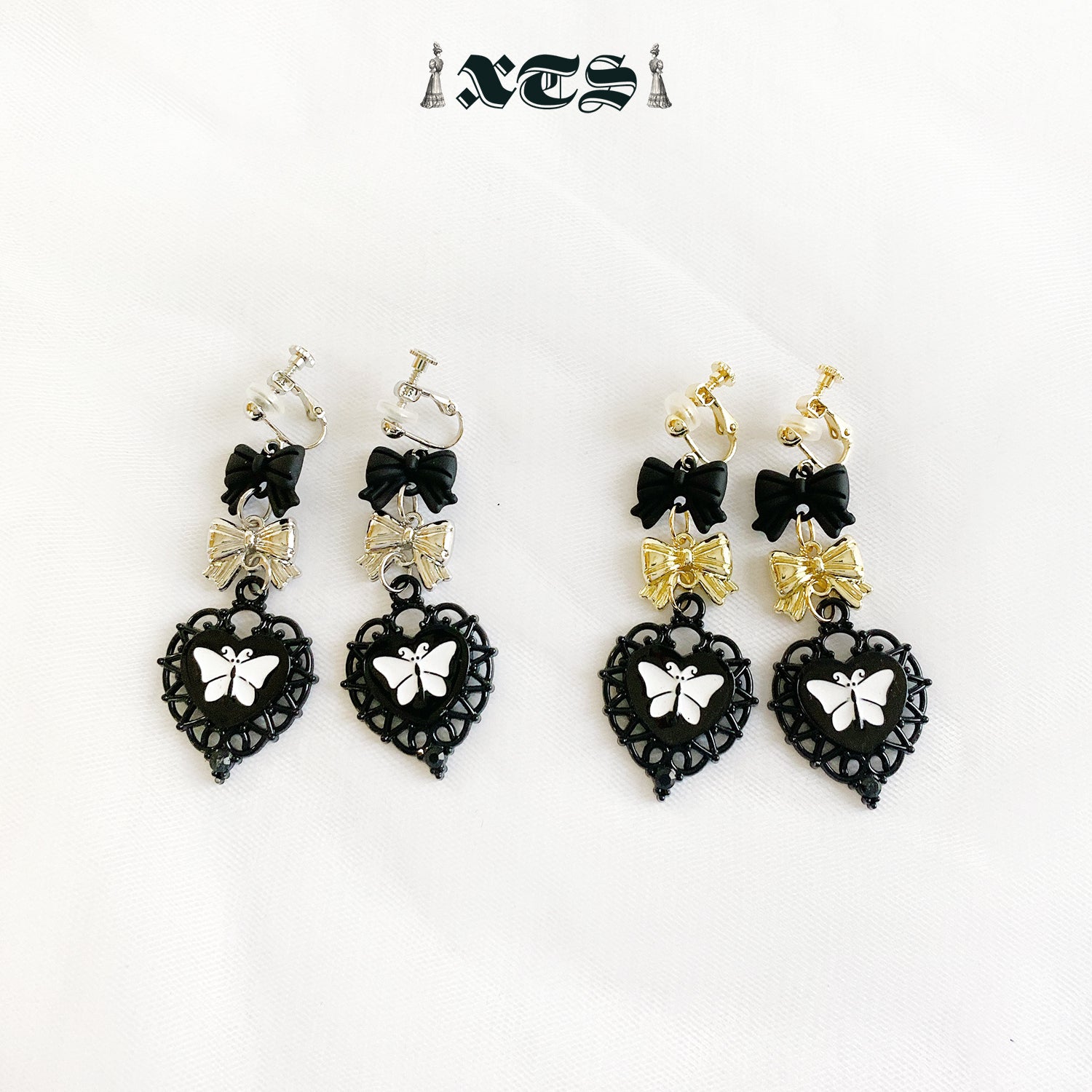 XTS Gothic Heart Butterfly Earrings Pierce - YOUAREMYPOISON