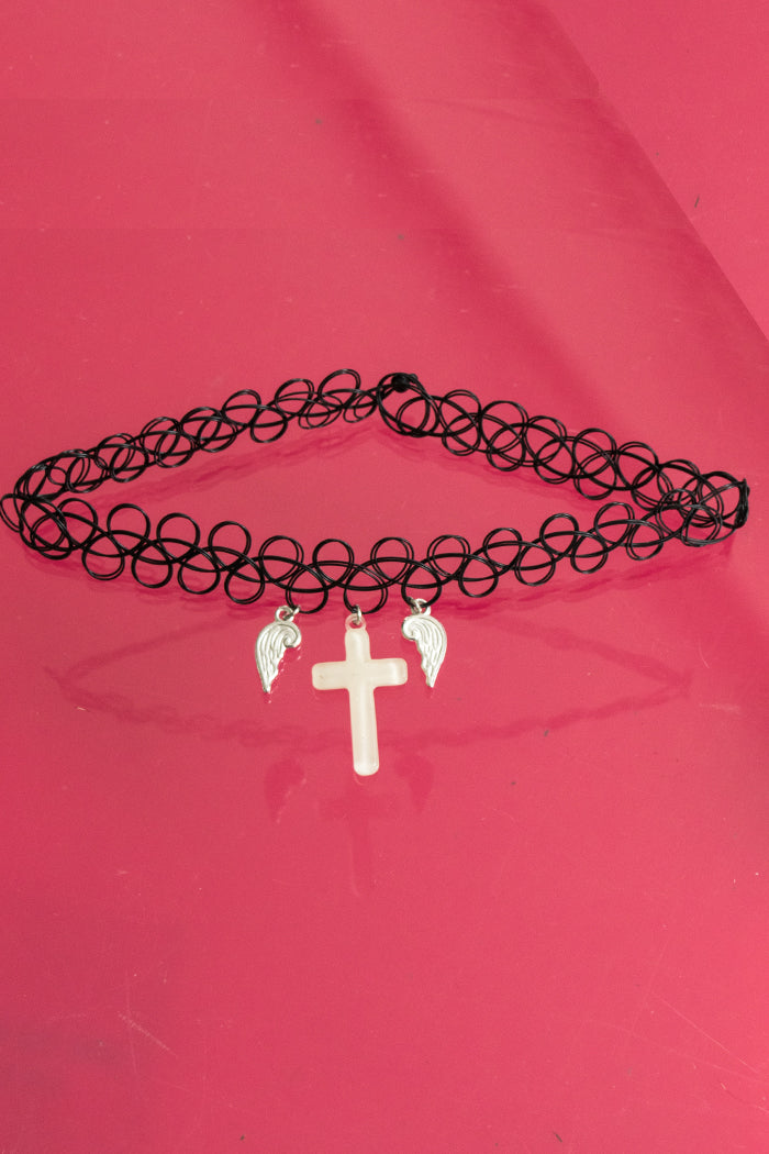 XTS Cross With Wings Tattoo Choker (4 Colors) - YOUAREMYPOISON