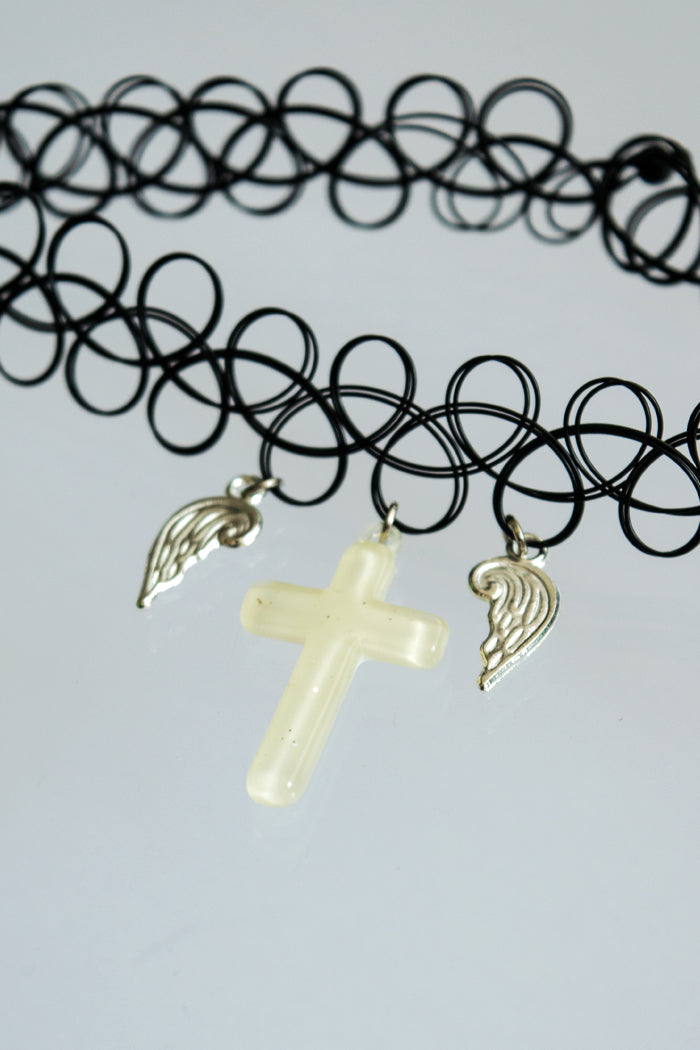 XTS Cross With Wings Tattoo Choker (4 Colors) - YOUAREMYPOISON
