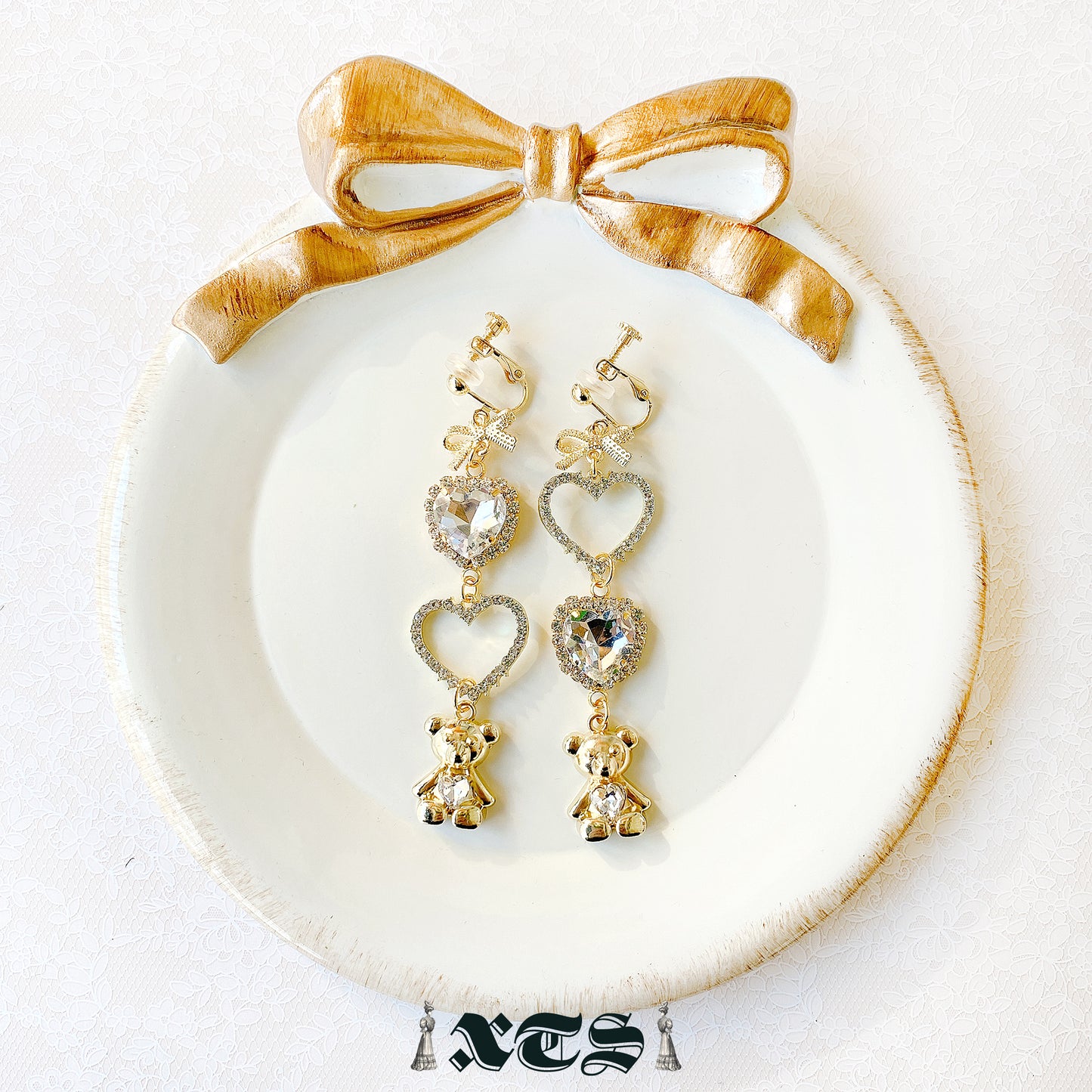 XTS Clear Heart & Bear Earrings - YOUAREMYPOISON