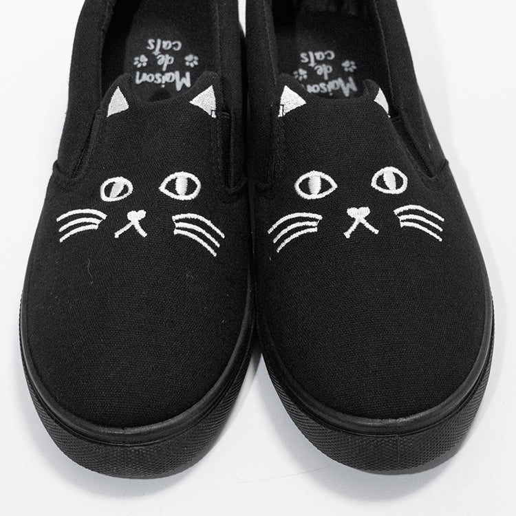Cat Face Slip-On Shoes Black - YOUAREMYPOISON