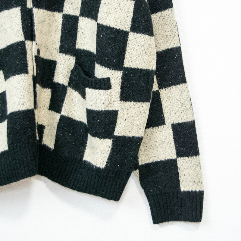 Checker shaggy block knit cardigan