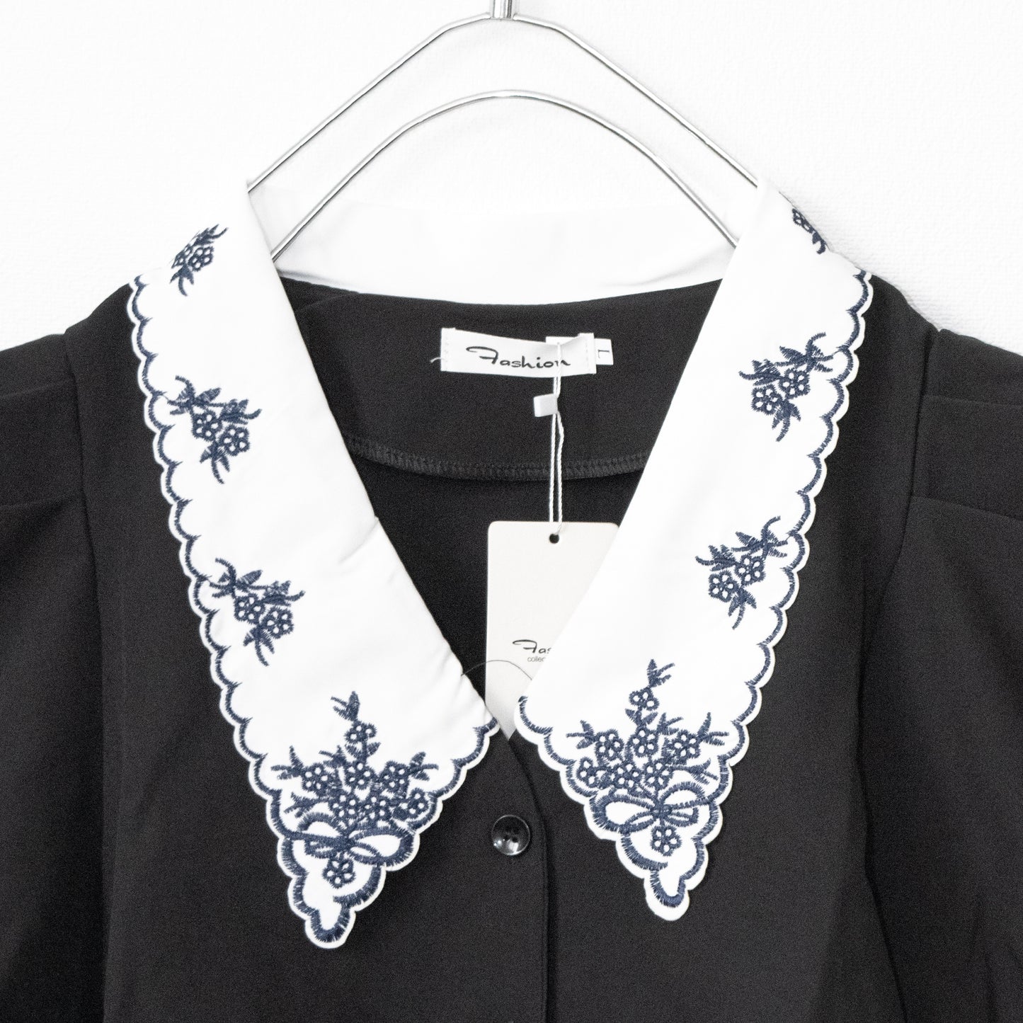 Embroidery Collar S/S Top (2 color) - YOUAREMYPOISON