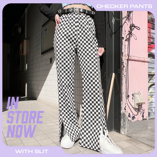 Checkers Total Pattern Front Slit Flare Pants - YOUAREMYPOISON