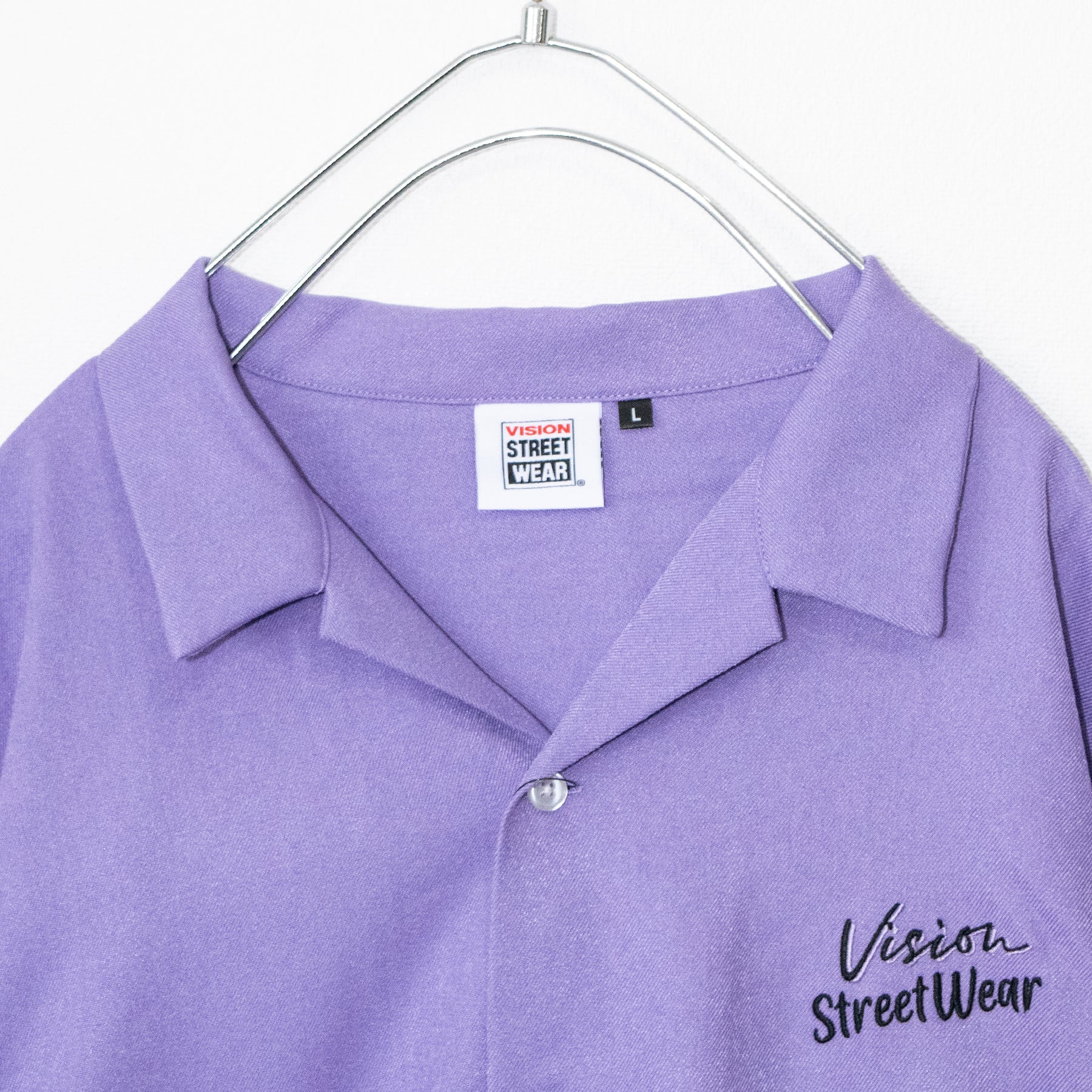 VISION STREET WEAR Tape Embroidery Open Collar S/S Shirt (Purple) - YOUAREMYPOISON