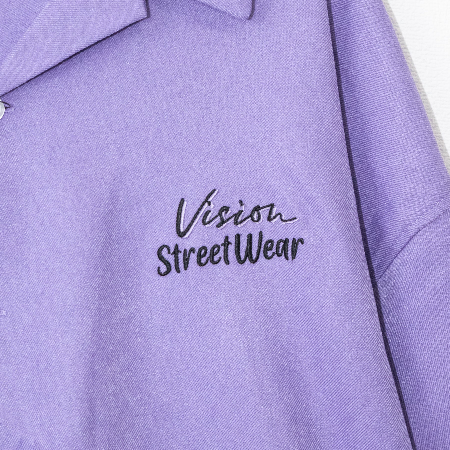 VISION STREET WEAR Tape Embroidery Open Collar S/S Shirt (Purple) - YOUAREMYPOISON