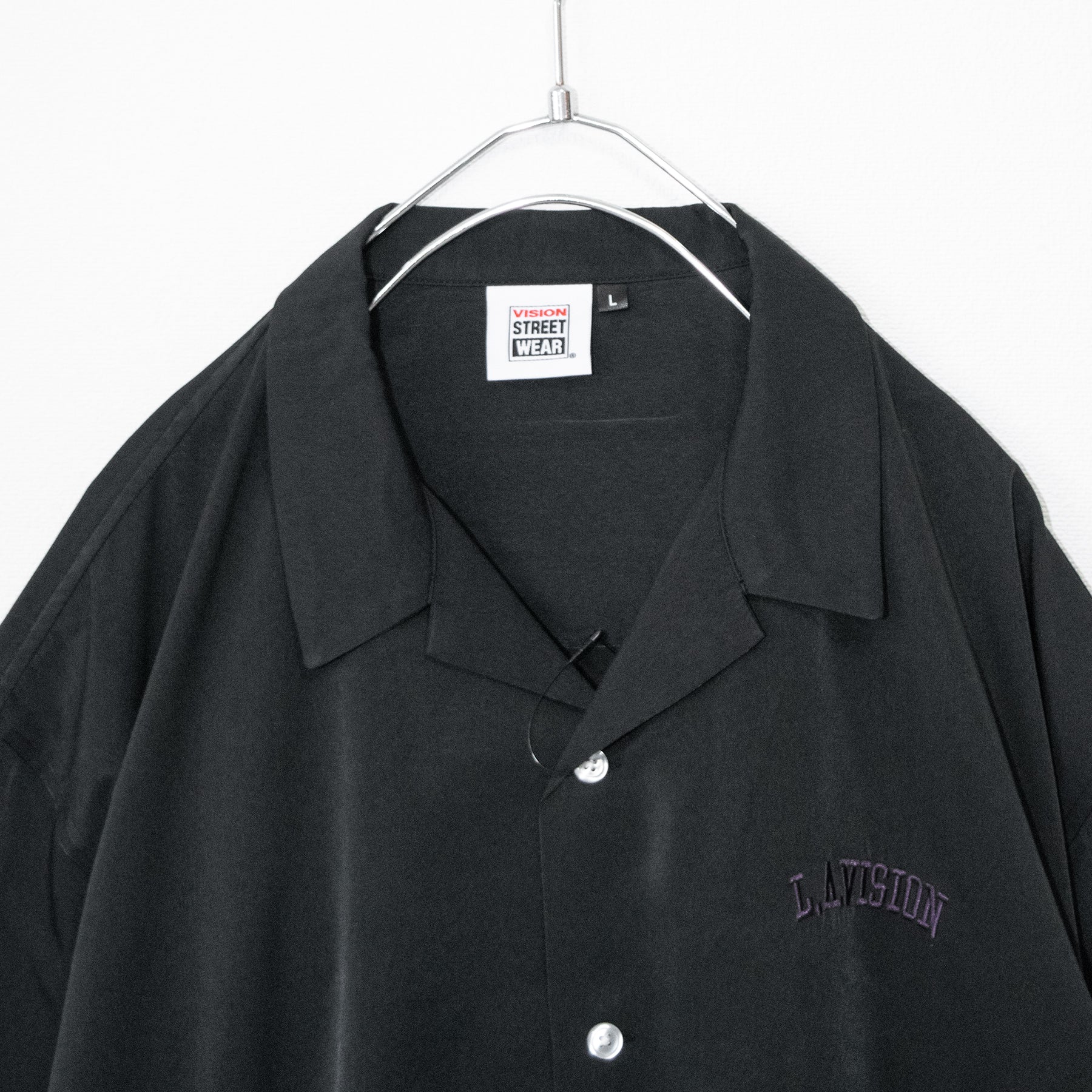 VISION STREET WEAR Satin Patch Open Collar S/S Shirt Black - YOUAREMYPOISON